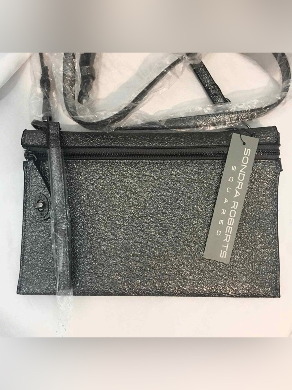 Sondra Roberts Black Gunmetal Textured Crossbody Purse